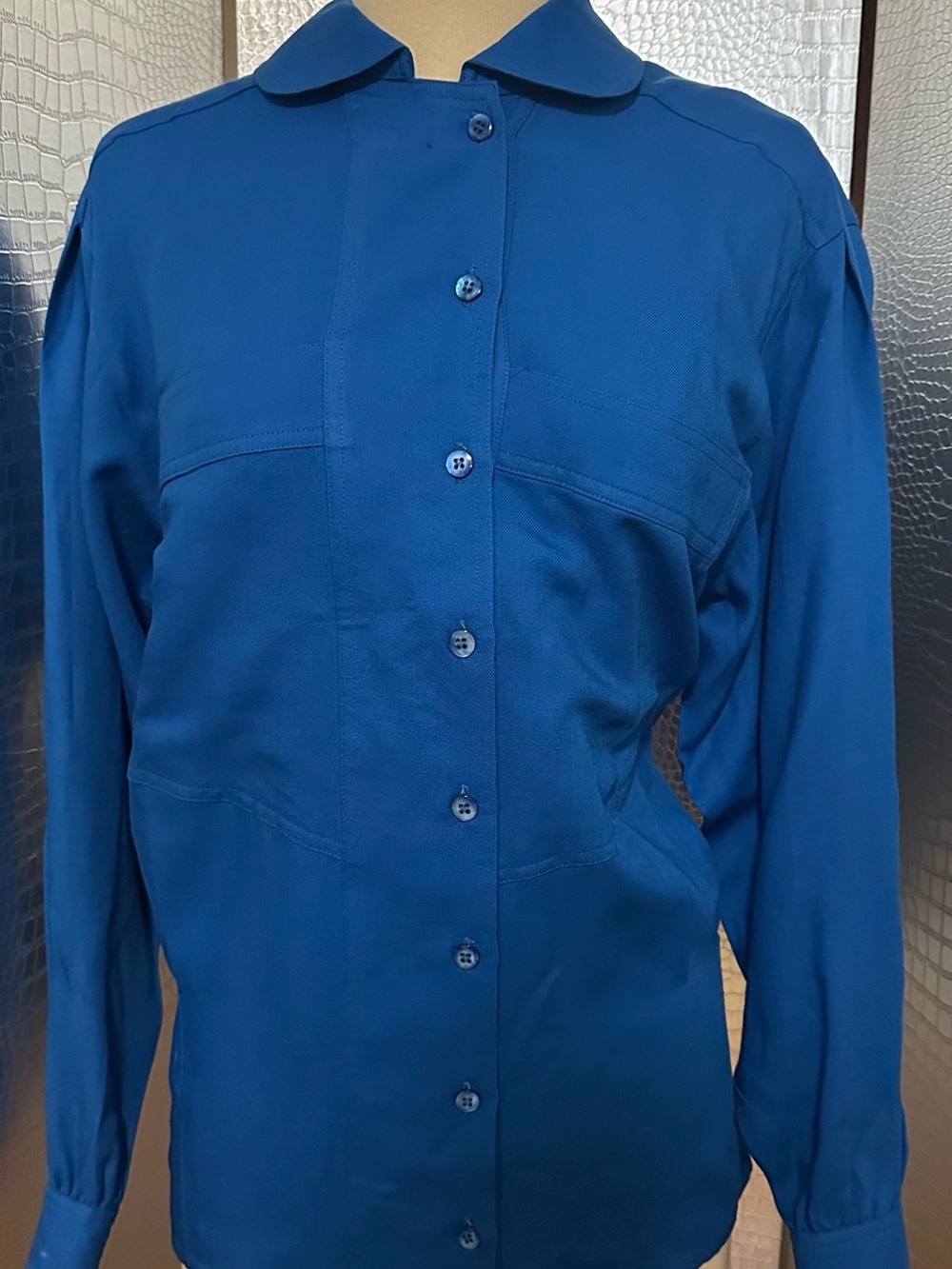 Escada Vintage Vibrant Cobalt Blue Long-Sleeve Blouse